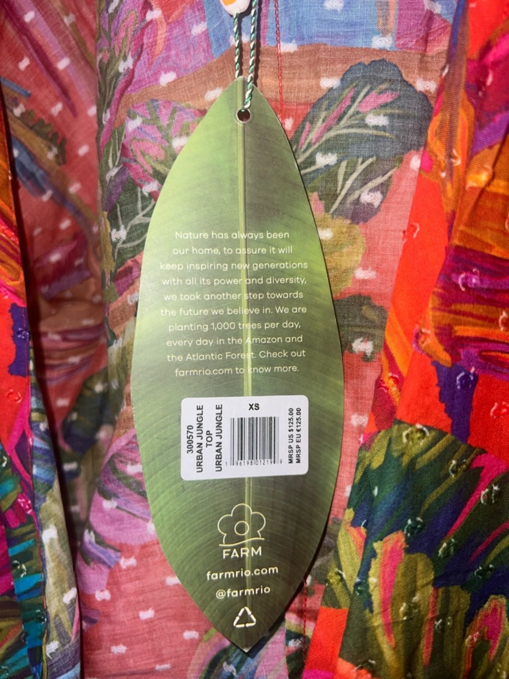 Farm Rio Urban Jungle Tie Front Top XS NWT Tropical Puff Sleeve Crop - Picture 6 of 10